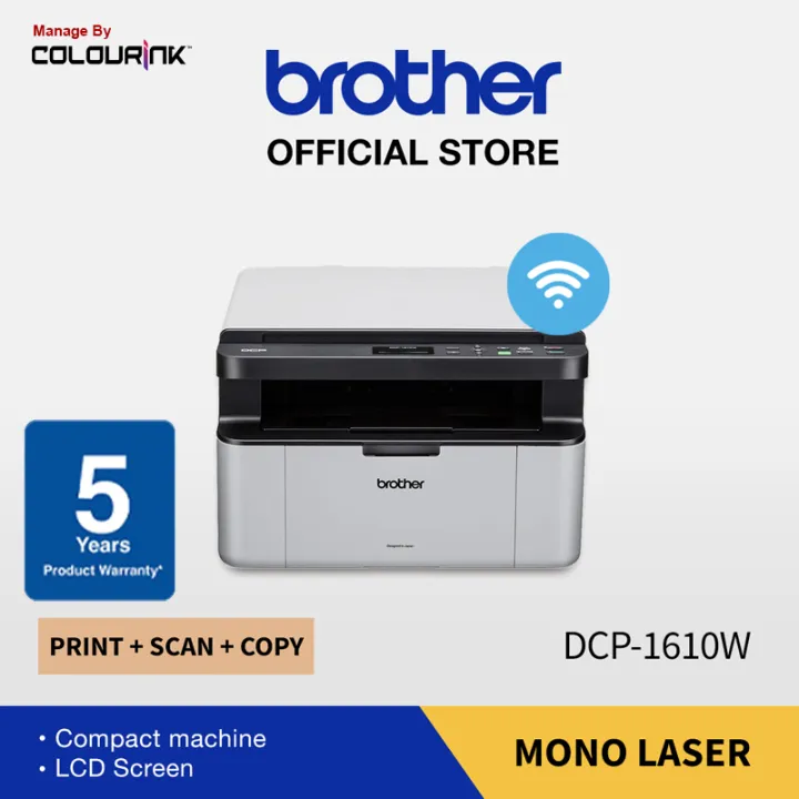 Brother DCP-1610W 3 in 1 Wireless A4 Print Scan Copy Mono Laser Printer Compact Size with LCD Screen 1610w