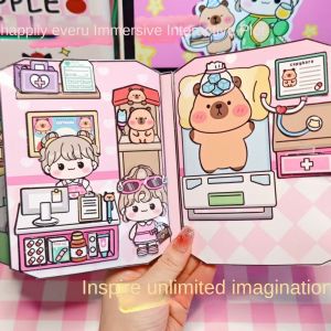 ZHUJI วัสดุทำมือ หนังสือของเล่น DIY แบบบีบ ทางการศึกษา การเรียนรู้เบื้องต้น สมุดสติ๊กเกอร์ 3D ทำมือ DIY ดีไซน์แบบหยิก หนังสือเงียบของคาปิบาร่า สาวๆ