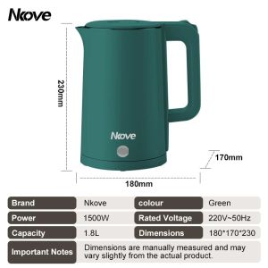 1.8L Electric Kettle 1500W Fast Boiling Stainless Steel Water Kettle Electric Heater Hot Kettle