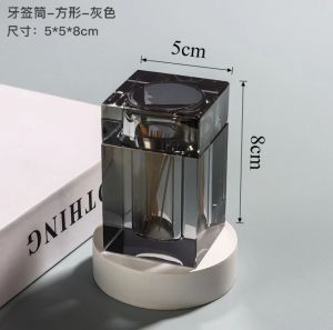 Creative Amber Crystal Glass Toothpick High-end Household Cotton Swab Floss Barrel Exquisite Square Transparent Storage Jar