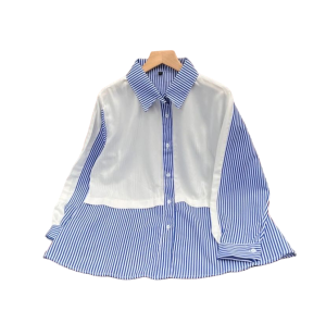 Kimmy Top Blouse/Atasan Wanita Korea 2024 Kekinian/Katun Salur Mix Crinkle/Kemeja Murah/COD/Terbaru