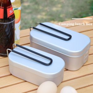 CHENJIE with Lid Camping Lunch Box Folding Handle 500/800ml Outdoor Cookware Portable Aluminum Tourist Bowl Travel