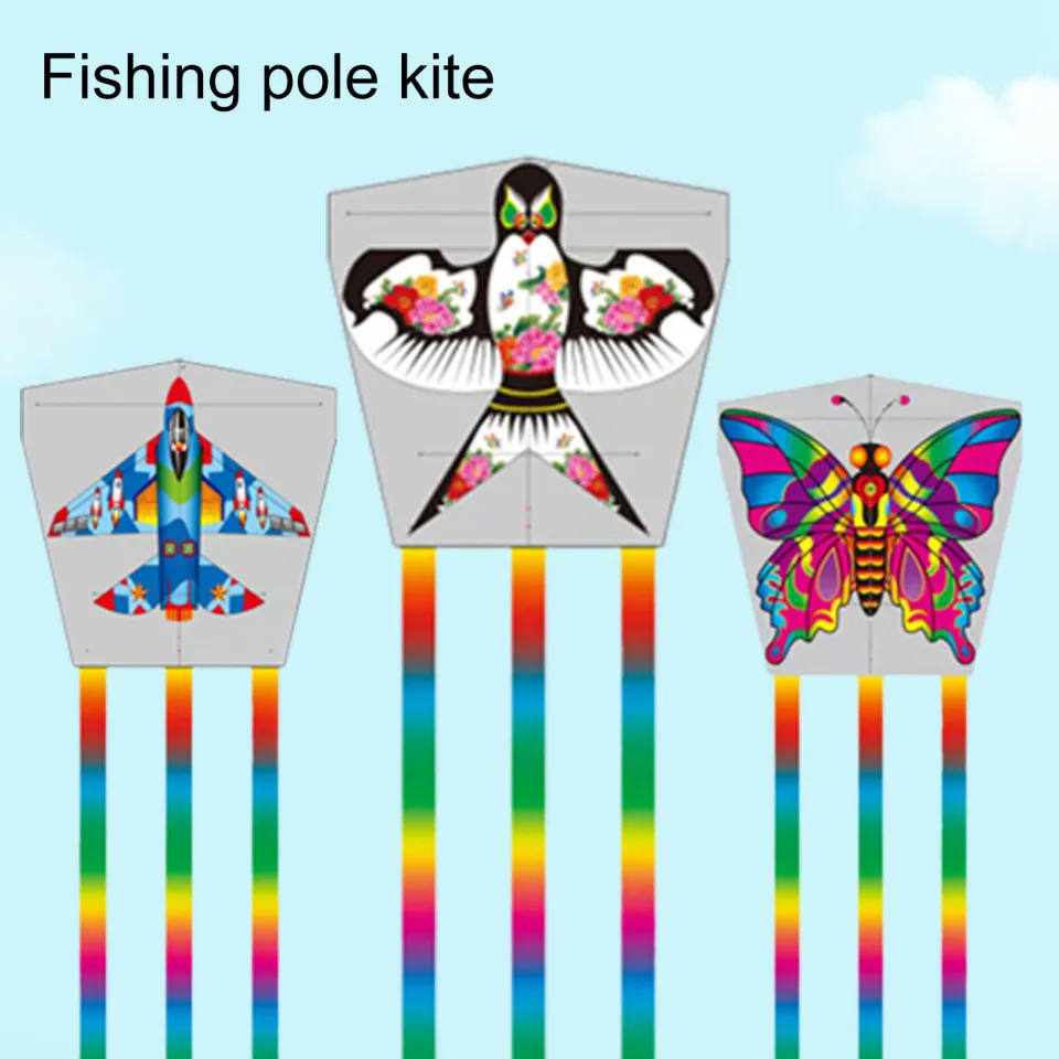 UHH Animal Kite Telescopic Fishing Rod 50m Line Handheld Rotatable Reel  Plastic Outdoor Butterflies Cat Goldfish Cartoon Kite Toy Kids Supplies  Popular Children Kite