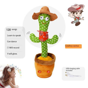 Tiktok USB Dancing Cactus Plush Toy Electronic Singing 160 English Songs Dancing Twisting Cactus Recording Learning To Speak Twisting Plush Toy for Boys Girls Christmas birthday gift