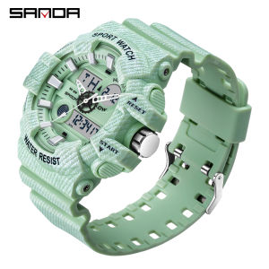 SANDA Mens Brand Fashion Style Sports Watch Dual Display Waterproof Mens Watch Multifunction Clock