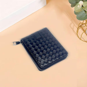 Mens short genuine leather wallet braided large capacity coin purse wallet card holder