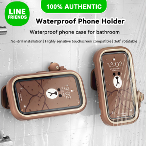 100% Authentic Line Friends Phone Charms Waterproof Phone Holder Sealing & Leakproof No-drill installation Highly Sensitive Touchscreen 360° Rotatable BROWN Birthday Gift LFB378