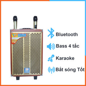 Loa Kéo Karaoke Cao Cấp Jagumax K-S412 4 Tấc Karaoke Đọc Được USB Thẻ Nhớ guitar Công Suất 200w Tay Kéo Vân Gỗ Tặng 2 Micro Bluetooth J68