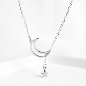 KAHASIL JEWELRY Kalung Titanium Wanita Anti Karat dan Luntur Tali Rantai Motif Bulan Bintang KH022