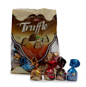 TRUFFLE BAG 500G MILKY CHOCOLATE WITH CRISPED RICE FILING AND HAZELNUT STRAWBERRY COCONUT CARAMEL CREAM