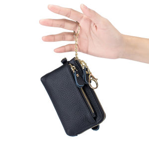 Novco Wristlet Genuine Leather Women Wallet Small Zipper Coin Purse Simple Casual Female Leather Keychain Purse Key Case
