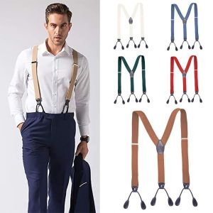 CANICECA Leather Trimmed Vintage Suspenders Solid Color Button End Button End Suspenders Clip Elastic Straps Y Back Suspenders Wedding