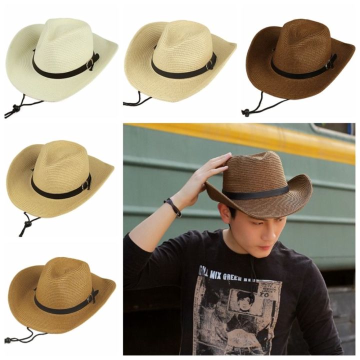 EYT6YT Straw Western Cowboy Hat Beach Cap Wide Brim Summer Sun Hat ...