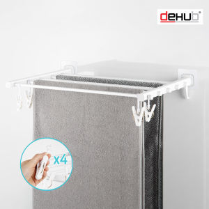 DeHUB Vacuum pad ราวตากผ้า พับได้ ติดผนัง ไม่ต้องเจาะ ราวตากผ้าตะขอแขวน ราวตากผ้าแบบพับ พร้อมตัวหนีบ (Vacuum Pad Laundry Rack 530)