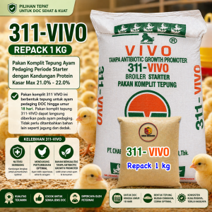 Pakan Ayam 311 VIVO Repack 1kg | Pakan DOC Broiler Starter Tanpa Antibiotik | Cepat Besar & Sehat