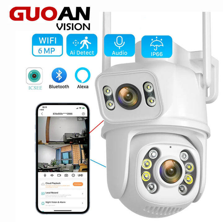 Guoanvision 6MP 4K WiFi CCTV Camera Dual-Lens AI Human Detection CCTV ...