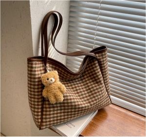 CALVIERO COLLECTION G2936 TAS TOTE BAG WANITA AESTHETIC IMPORT MOTIF HOUNDSTOOTH FREE BONEKA LUCU FASHION