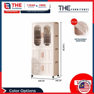 THE L62-74cm Multipurpose Moveable Stackable Folding 2 Doors Wardrobe Storage Cabinet With Pulley
