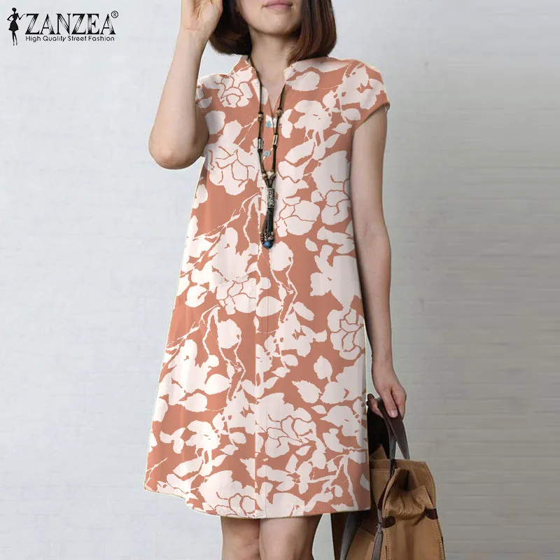 ZANZEA Womens Loose Floral Printed Sundress Holiday Beach Short Sleeve Shift  Dresses #7 | Lazada Singapore