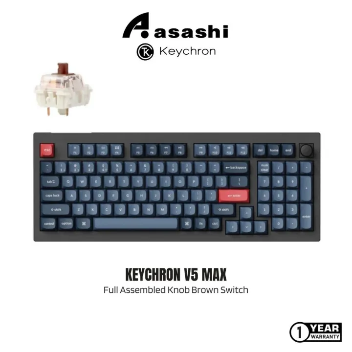 Keychron V5 Max ANSI 96% layout 100 Key Full Assembled Knob RGB Hot-Swap BT/2.4GHz/Wired Profile QMK Custom Keyboard