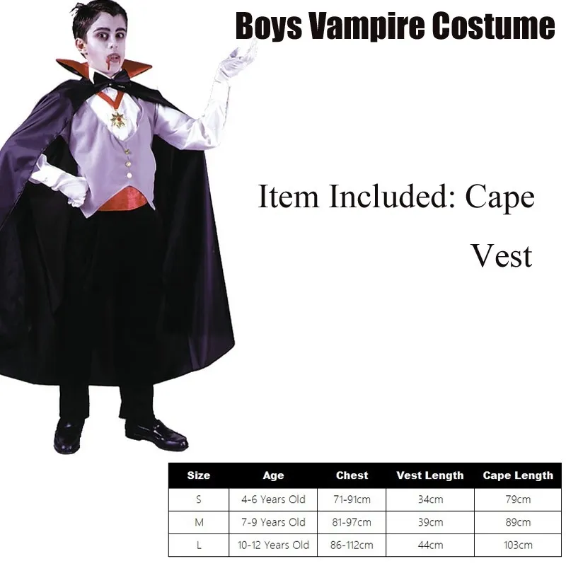 Costume Da Vampiro Bambino 10-12 Anni – Set Completo Con Mantello, Zanne E Scettro Per Halloween