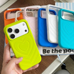 Love Heart Liquid Silicone Phone Case for iPhone 18 17 16 Pro Max Matte Soft Shell Candy Color Engraved Hearts Back Cover Capas