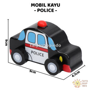 TAIYO Mobil Kayu Miniatur Mainan Mobil Taxi Polisi Pemadam Kebakaran Towing Excavator Ambulance Wooden Town Vehicles