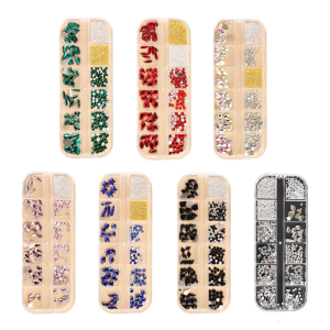 12 Grids Box Set Flat Back Rhinestones and Small Round Diamond Combination For DIY Nail Art Accessories Crystals
