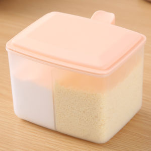 【2-in-One】Two Compartments Seasoning Storage Organizer with Spoon&Lid&Handle Condiment Container Box Jars Flip Spice Salt Sugar Pots