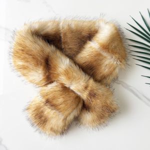 FUNG Windproof Winter Faux Fur Scarf Soft Texture Skin Friendly Thick Warm Neck Warmer Plush Muffler Washable Cross Fluffy Collar Daily Commuting