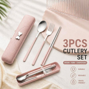 Portable Cutlery Set 304 Stainless Steel Chopsticks Fork Spoon Bow Case Reusable Travel Lunch
