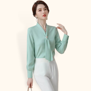 Kemeja lengan panjang wanita gaya Korea variasi syal model terbaru - Jfashion Lovina