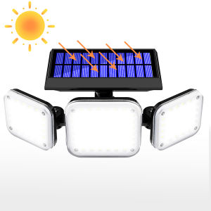 Outdoor Solar Motion Flood Light 112 LED 3 Head for Garden Yard Garage Porch 6000K Bright White Waterproof