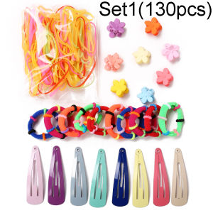 860pcs/bag Candy Color Ponytail For Kids Hair Set Star Bow Hair Clip Hair Tie Fashion Accesories