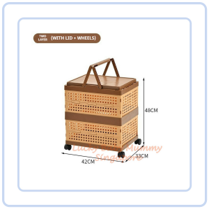 【Pure Care】 Minimalist Movable Folding Storage Box with Wheels Rattan Woven Pattern Basket