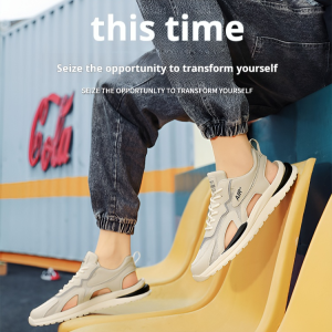 รองเท้าชายสไตล์หนังหนาแบบสปอร์ตใหม่สำหรับฤดูร้อน ทรงลูกเต้า หนังหนา สวมใส่สบาย ระบายอากาศ รองเท้าชายสไตล์ชายหาด