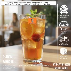 Hộp 6 Ly Thủy Tinh WarmHome Dáng Cao Diamond Grid 400ml – Ly Uống Nước & Trà Sữa Cao Cấp