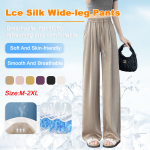 💕 Walking Air-Conditioning Pants 💕 Ice Silk Thin Wide-Leg Pants High Waist Mopping Moisture Absorption Quick Drying Not Stick to the Legs to Make You Look Thin and Slightly Fat