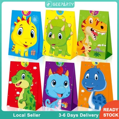 12pcs Cute Cartoon Dinosaur Gift Bags For Birthday Party Decorations