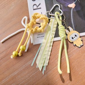 HEALMEYOU Acrylic Flower Mobile Phone Lanyards Hanging Handmaking Woven Ropes Car Keychain Lovely Anti-Lost  Braided Rope Key Chain Girls Couple Girlfriends
