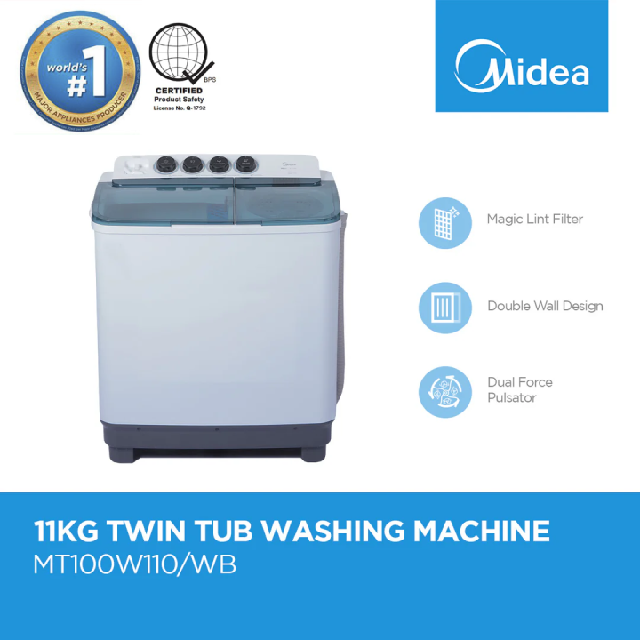 Midea 11kg Twin Tub Washing Machine Local Manufacturer Warranty