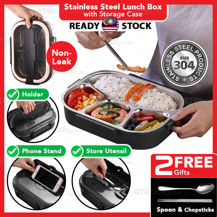 304 Stainless Steel Lunch Box with Phone Holder Food Keep Warm Bento