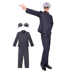 Satoru Gojo Cosplay Costume Anime Jujutsu Kaisen High School Uniform Top Pants Glasses Wig Set Halloween Mens Clothing