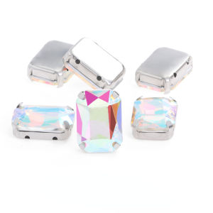 Octagon Shape 50pcs 6*8mm/8*10mm Rhinestone with Silver Claw Sew On Crystal for Clothing Jewelry Making