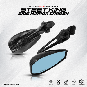 MOKOTO STREET KING NON-GRADED SIDE MIRROR SMOKE / BLUE LENS CARBON ADJUSTABLE REAR VIEW MIRROR UNIVERSAL FOR MOTORCYCLE 1PAIR