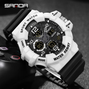 SANDA Men Military Watches White Sport Watch LED Digital 50M Waterproof Watch Men Multifunction Clock