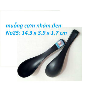 Muỗng phở cơm canh nhựa melamine nhám đen NO25: 14.3 x 3.9 x 1.7 cm