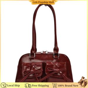 [Ueb Flagship Mall]Women Trendy Handbags Double Pockets PU Leather Stylish Underarm Bag Solid Color Simple Shopping Bag for Travel Vacation