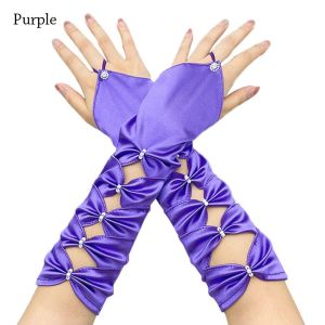 SYRUPSHADDOCKING Đám cưới Đàn hồi Thắt nơ xếp li Dài Găng tay khuỷu tay Găng Tay Cô Dâu Satin