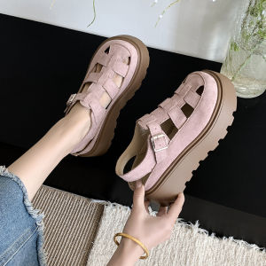 Free Shipping Baotou Roman Sandals For Women New Summer Style Hollowed-Out Design Suitable For Petite Figures Woven With A Pig-Cage Pattern And Featuring A Thick Platform Sole